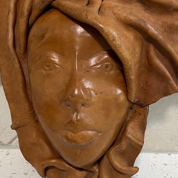 Vintage Leather Face Mask of Girl with Flowing Hair - Picture 3 of 8